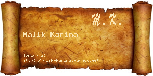 Malik Karina névjegykártya